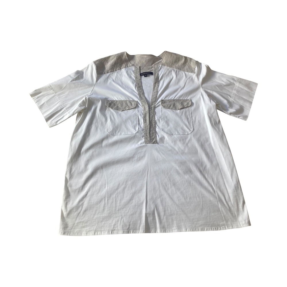 Walter Voulaz Tunic Shirt White Beige Short‎ Sleeve Pockets Made in Italy